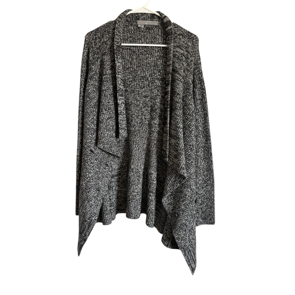 360Cashmere Wool Cashmere Cardigan Black White Marled Draped Double Breasted‎ L